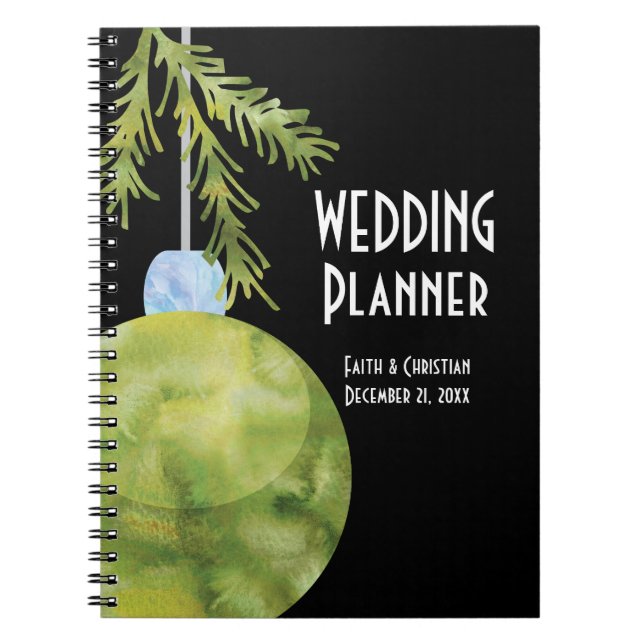 Green Christmas Ornament, Wedding Planner Notebook (Front)