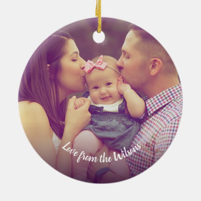 Green Christmas Ornament with personalized photo (Back)