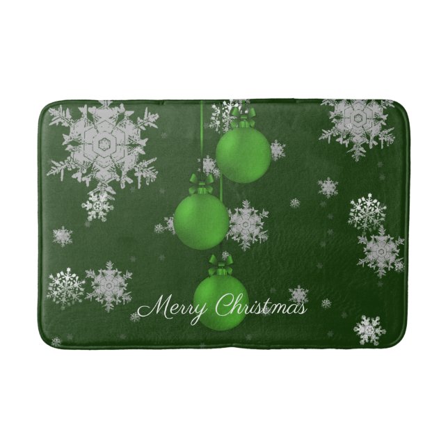Green Christmas Ornaments Bath Mat (Front)