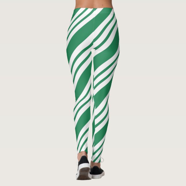 Green Christmas Party Holiday Candy Cane Leggings (Back)