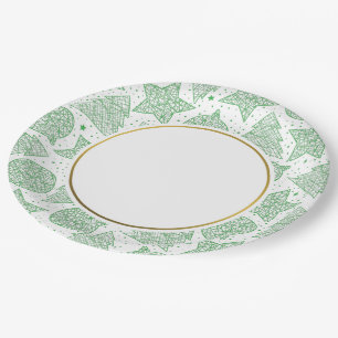Green Christmas Pattern Paper Plates
