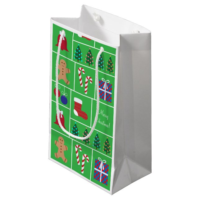 Green Christmas Pattern Small Gift Bag (Front Angled)