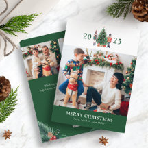 Green Christmas Photo Collage Carte de vacances