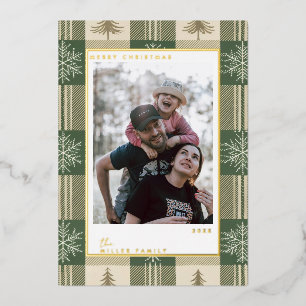 Green Christmas Plaid Foil Holiday Card