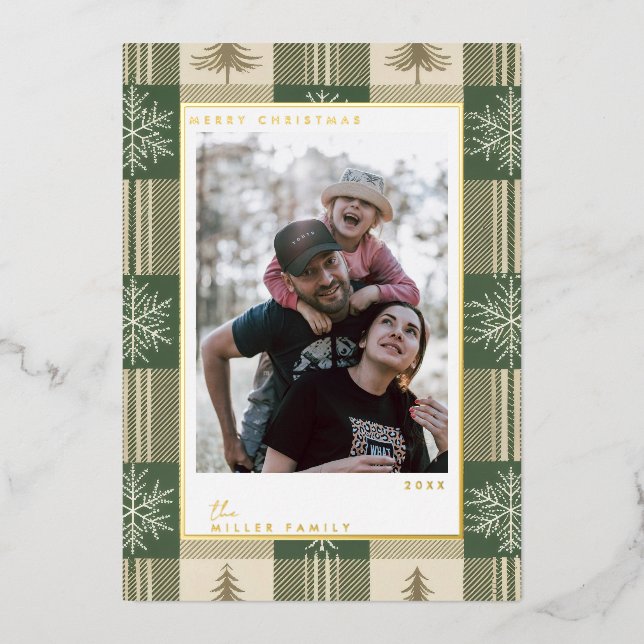 Green Christmas Plaid Foil Holiday Card (Front)