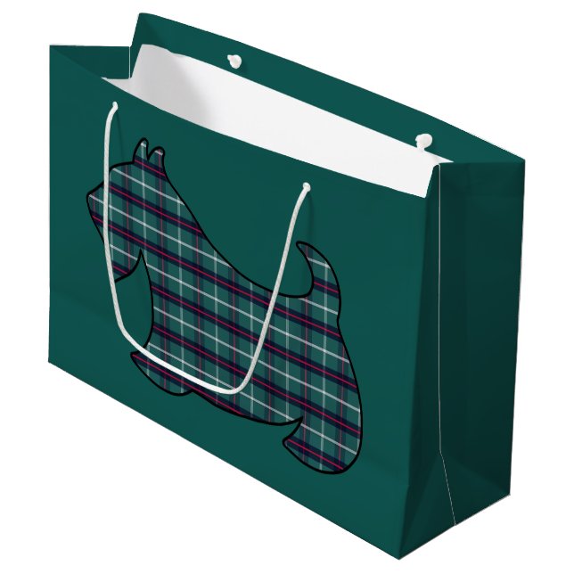 Green Christmas Plaid Scottish Terrier Gift Bag (Front Angled)