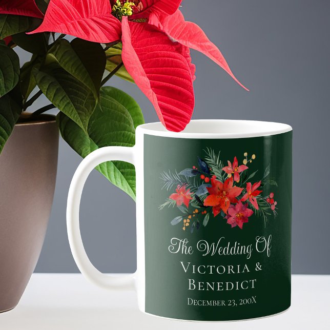 Green Christmas Poinsettia Floral Wedding Keepsake Coffee Mug (Creator Uploaded)