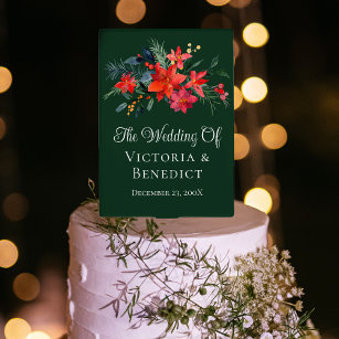 Green Christmas Poinsettia Floral Welcome Wedding Cake Pick
