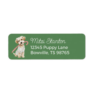 Green Christmas Puppy in a Scarf address label