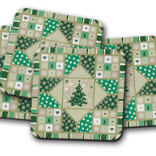 Green Christmas Quilt Christmas Cork Coaster Set