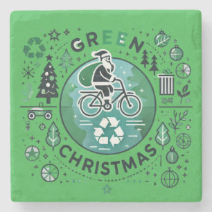 Green Christmas - Santa and Recycling Design Stone Coaster