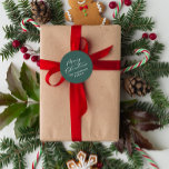 Green Christmas script modern minimal elegant Classic Round Sticker<br><div class="desc">Modern minimum foliage sage green script holiday Christmas personalized design. Hand painted eucalyptus,  minimal foliage and modern rustic rattan wreath give this holiday design a luxurious feel. In classy greens,  browns and greys.</div>