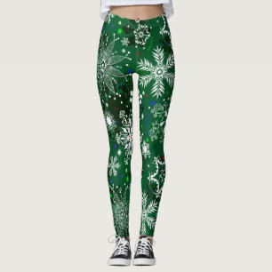 Green Christmas snowflake pattern leggings
