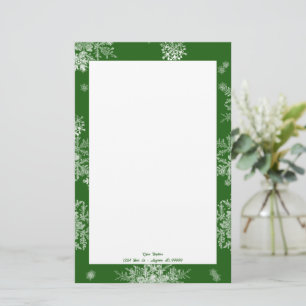 Green Christmas Snowflakes Personalized Stationery