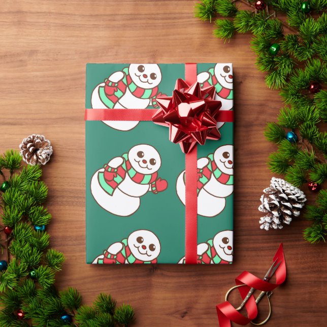 Green Christmas Snowman Wrapping Paper (Holiday Gift)