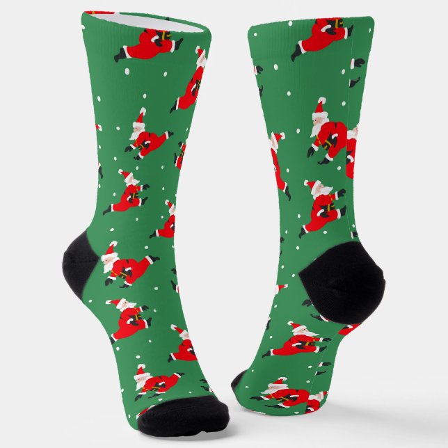 Green Christmas Socks with Dancing Santa’s (Angled)
