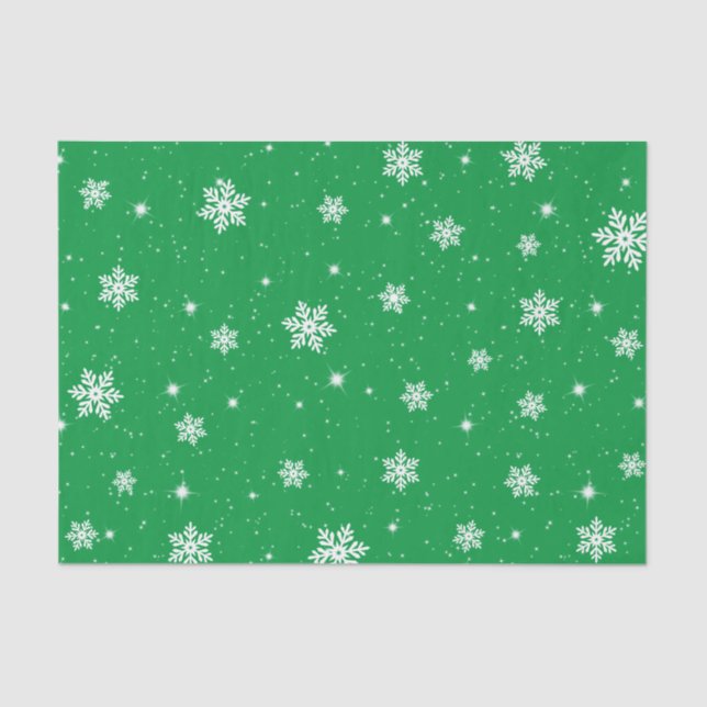 Green Christmas Stars Snowflakes Pattern Tissue Paper (Front)