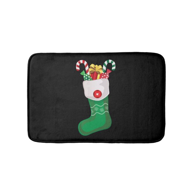 Green Christmas Stocking Bath Mat (Front)