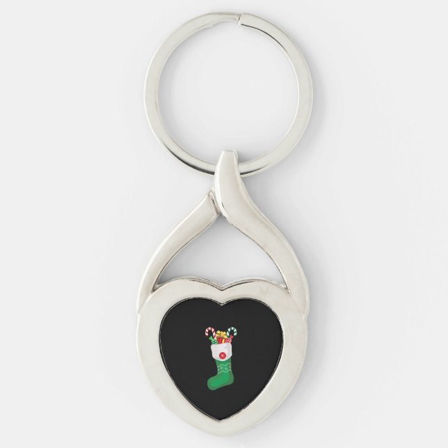 Green Christmas Stocking Keychain (Front)