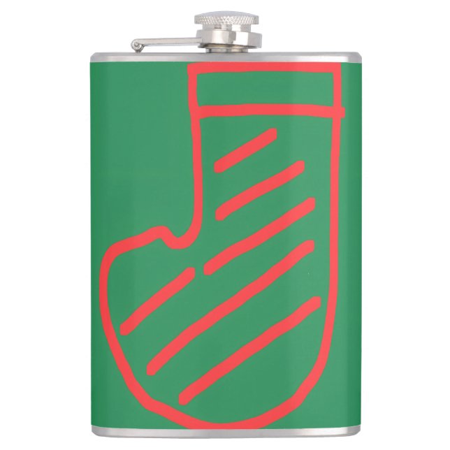 Green Christmas Stocking on Green Hip Flask (Front)