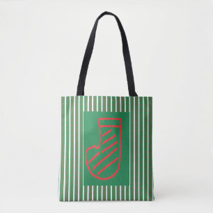 Green Christmas Stocking on Green Tote Bag