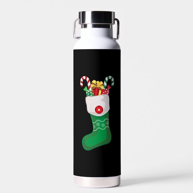 Green Christmas Stocking Water Bottle (Front)