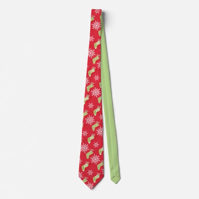 Green Christmas Stockings Pattern Red Tie (Front)