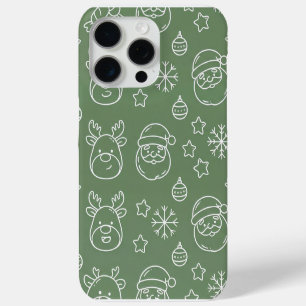 Green Christmas texture with festive elements iPhone 15 Pro Max Case