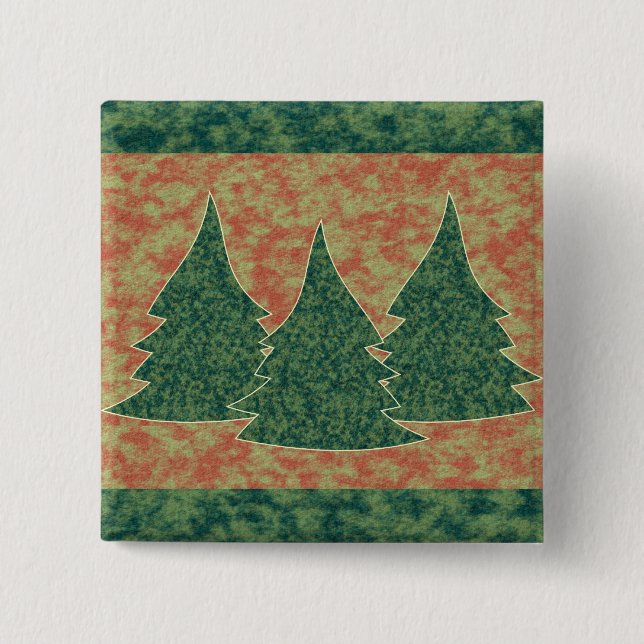 Green Christmas Tree 2 Inch Square Button (Front)