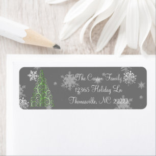 Green Christmas Tree and Snowflakes Address Labels