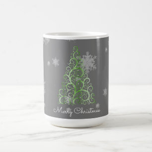 Green Christmas Tree and Snowflakes Mug