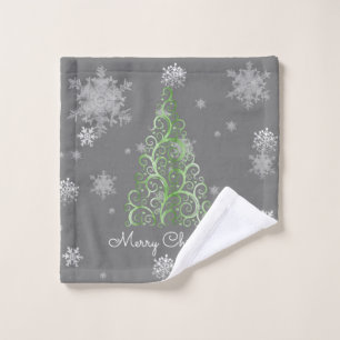 Green Christmas Tree and Snowflakes Towel Set