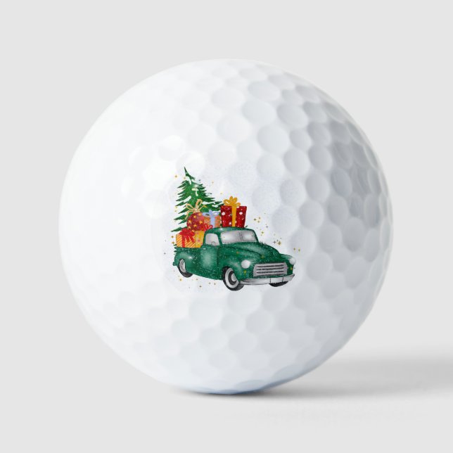 Green Christmas Tree Car Christmas Holiday  Golf Balls (Front)