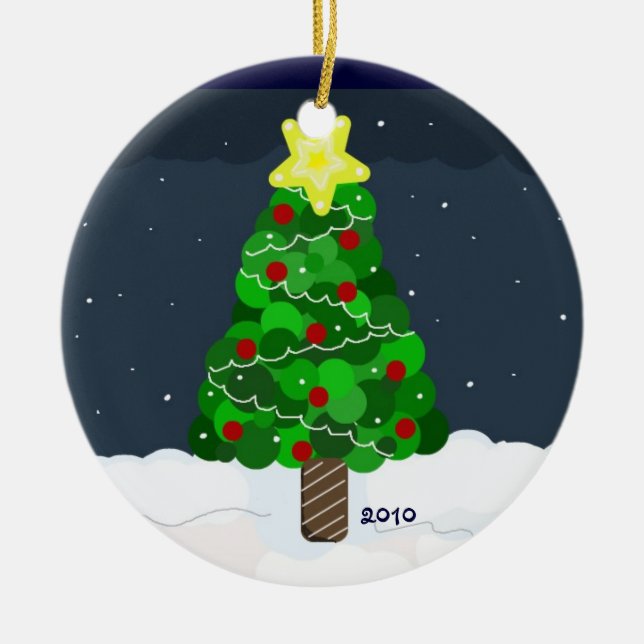 Green Christmas Tree Ceramic Ornament (Front)