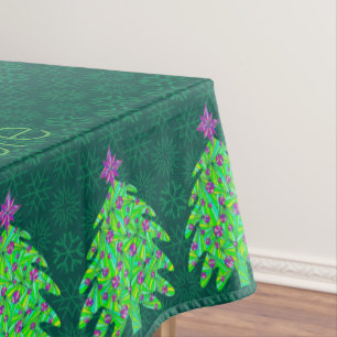 Green Christmas Tree Chic Elegant Personalized Tablecloth