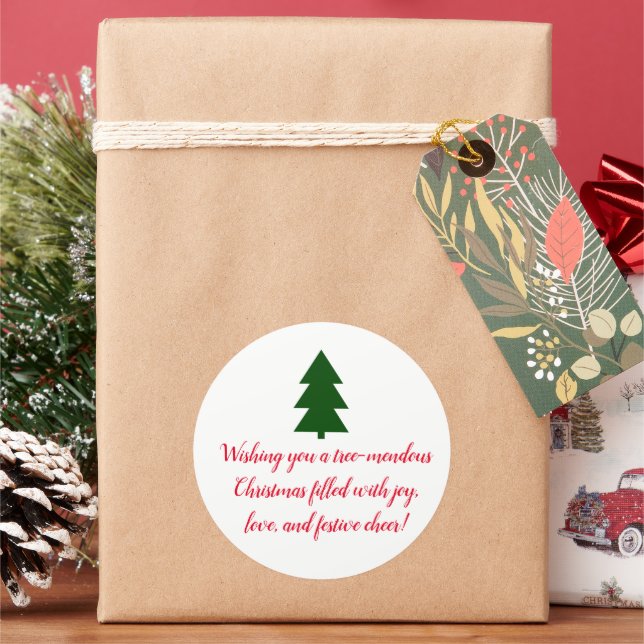 Green Christmas Tree  Classic Round Sticker (Holiday)
