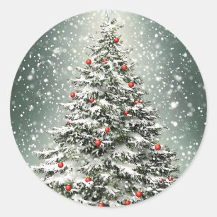 Green Christmas Tree Colourful Ornaments White Sno Classic Round Sticker