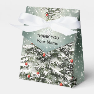 Green Christmas Tree Colourful Ornaments White Sno Favor Box