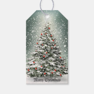 Green Christmas Tree Colourful Ornaments White Sno Gift Tags