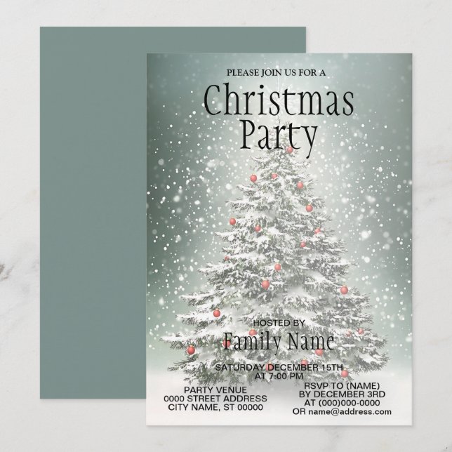 Green Christmas Tree Colourful Ornaments White Sno Invitation (Front/Back)