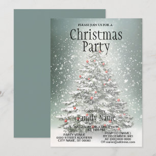 Green Christmas Tree Colourful Ornaments White Sno Invitation