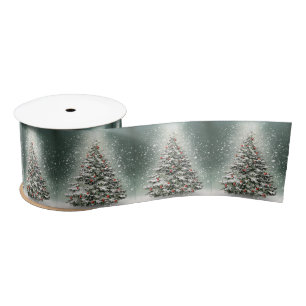 Green Christmas Tree Colourful Ornaments White Sno Satin Ribbon