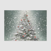 Green Christmas Tree Colourful Ornaments White Sno