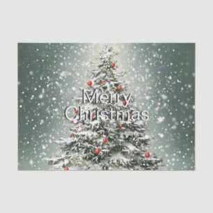 Green Christmas Tree Colourful Ornaments White Sno Tissue Paper