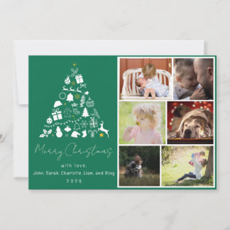 Green Christmas Tree Design Flat Holiday Card