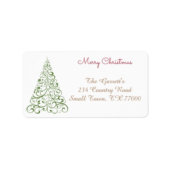 Green Christmas Tree Fancy Personalized Address Label (Front)