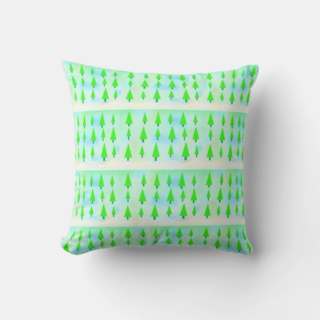 Green Christmas Tree Farm Pattern Throw Pillow (Front)
