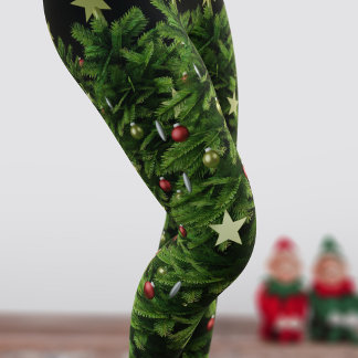 Green Christmas Tree Festive Leggings de vacances