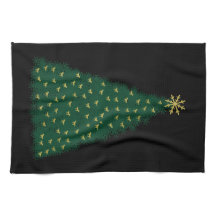 Green Christmas Tree, Gold Running Horses on Black