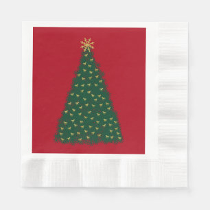 Green Christmas Tree, Gold Running Horses on Red Napkin
